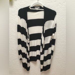 New York & Company Cardigan Sweater in Black & White Stripes